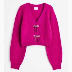 H&M Rhinestone Bow Ribbed Cardigan
